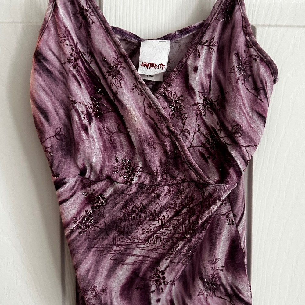 Pink tie dyed cami that is a shimmery crop top.